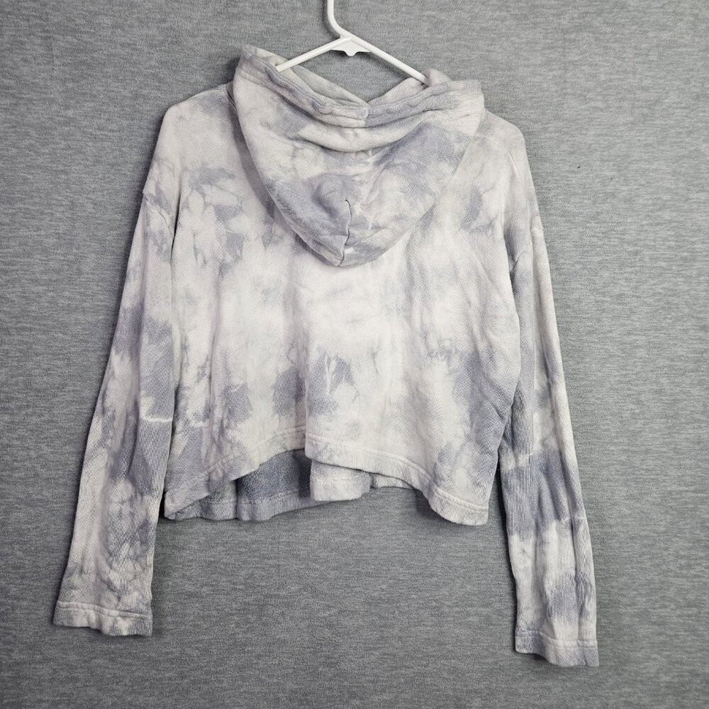 Enza Costa Tie-Dye Blue Ivory Women's sweatshirt Cropped Hoodie Size M - Picture 2 of 7